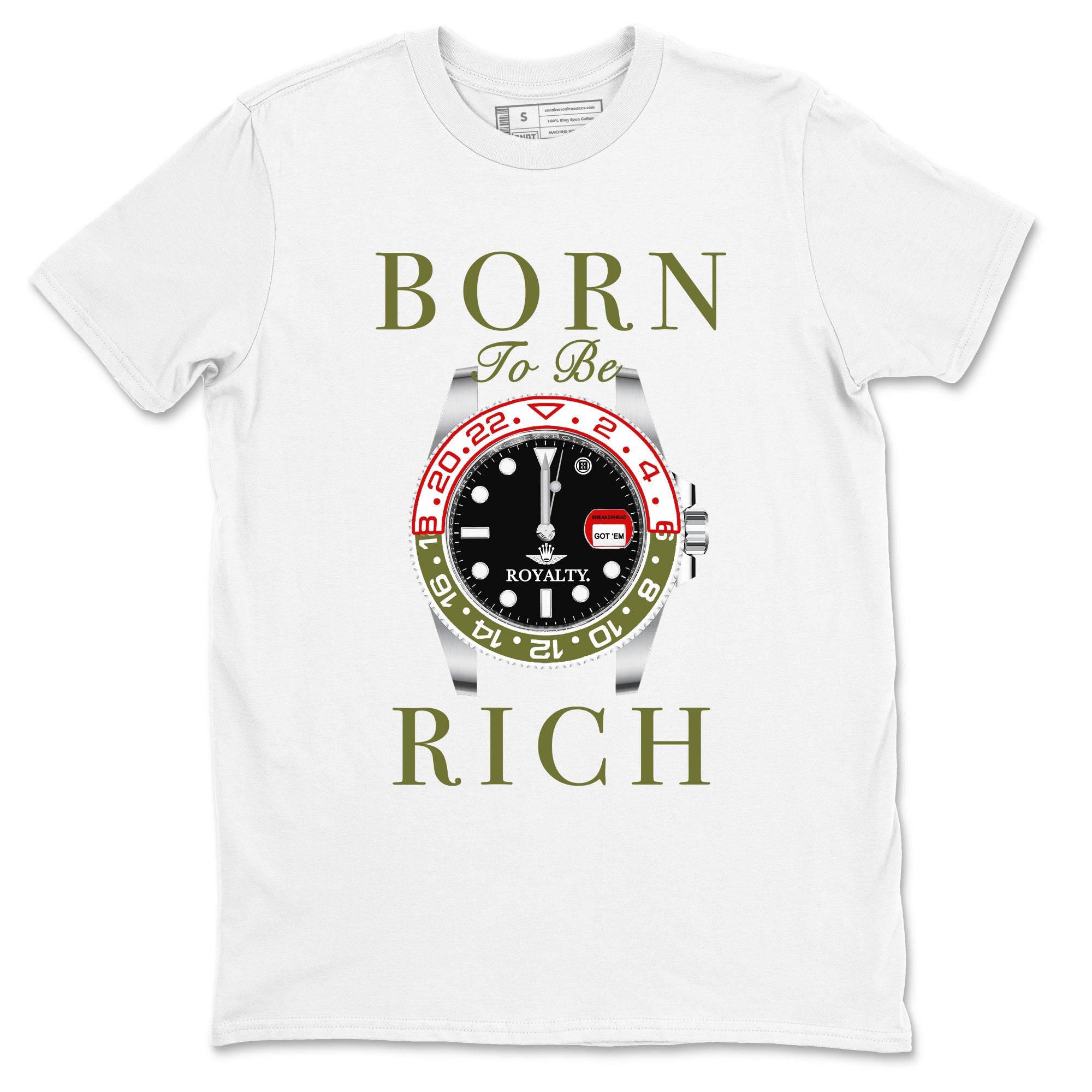 1s Travis Scott Medium Olive shirts to match jordans Born To Be Rich sneaker match tees Air Jordan 1 Travis Scott Medium Olive SNRT Sneaker Release Tees unisex cotton White 2 crew neck shirts