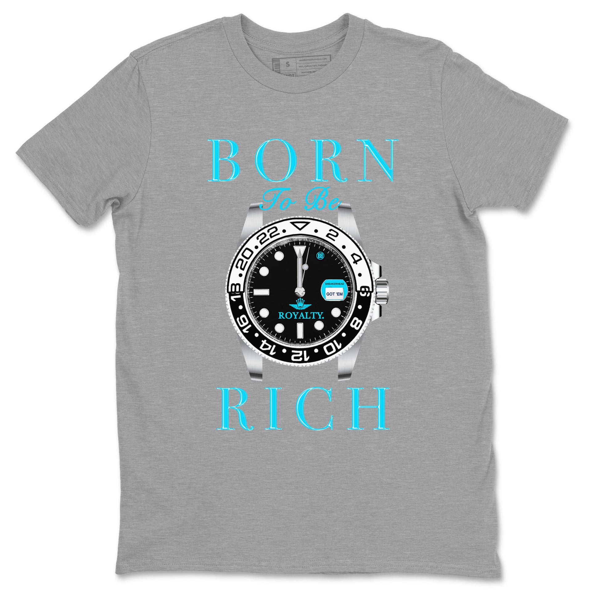 AJ9 Powder Blue shirt to match jordans Born To Be Rich sneaker tees Air Jordan 9 Retro Powder Blue SNRT Sneaker Release Tees unisex cotton Heather Grey 2 crew neck shirt