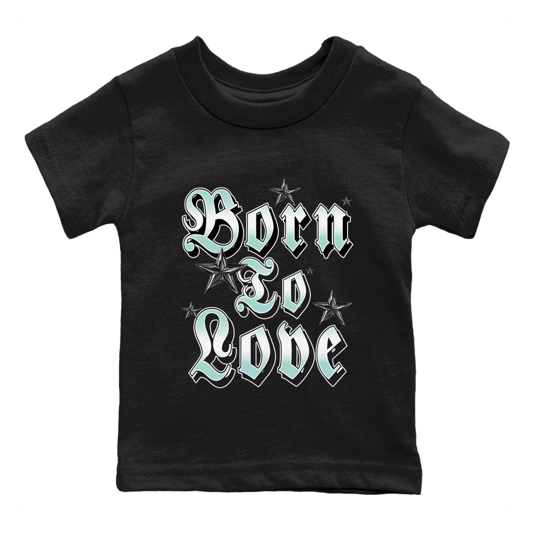 Born To Love baby and kids t-shirt crafted for little sneakerheads to shine with the Air Jordan 11 Igloo sneakers, displayed in Black 2.