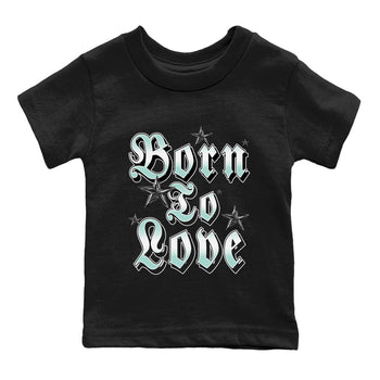 Born To Love baby and kids t-shirt crafted for little sneakerheads to shine with the Air Jordan 11 Igloo sneakers, displayed in Black 2.