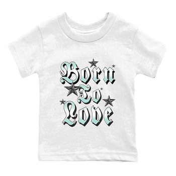 Born To Love baby and kids t-shirt crafted for little sneakerheads to shine with the Air Jordan 11 Igloo sneakers, displayed in White 2.