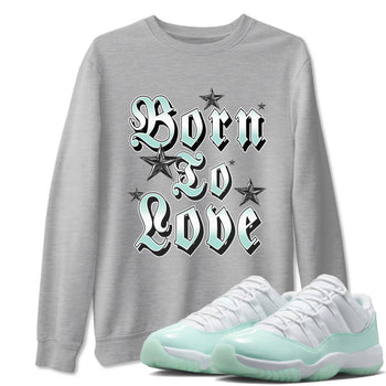 Born To Love sneaker match t-shirt styled to complete your fit with the Air Jordan 11 Igloo sneakers, shown in Heather Grey 1.