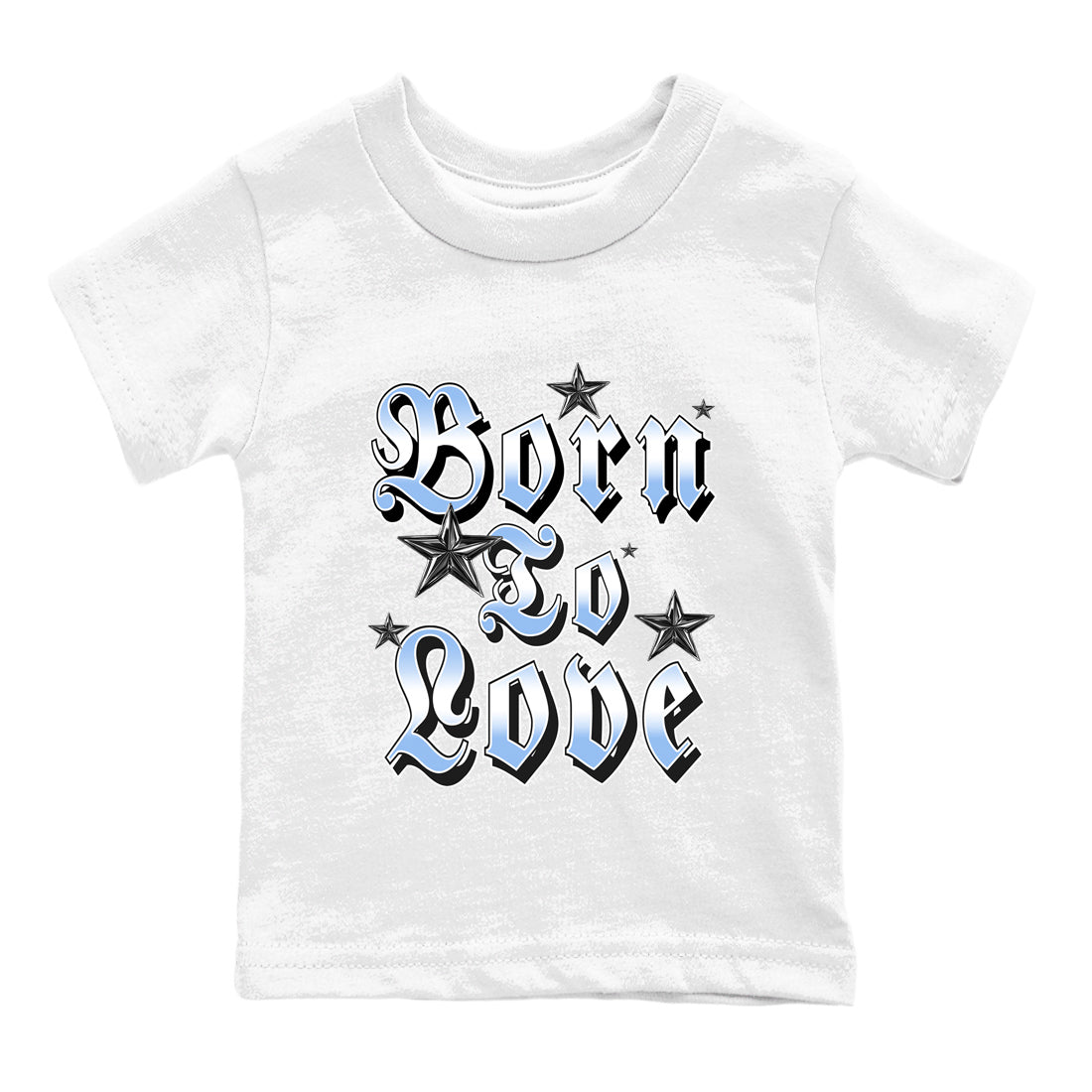 Born To Love baby and kids t-shirt crafted for little sneakerheads to shine with the Air Jordan 4 Aluminum sneakers, displayed in White 2.