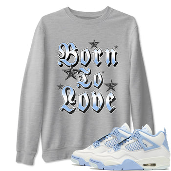 Born To Love sneaker match t-shirt styled to complete your fit with the Air Jordan 4 Aluminum sneakers, shown in Heather Grey 1.