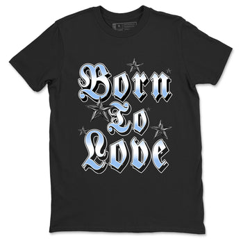 Born To Love sneaker match t-shirt styled to complete your fit with the Air Jordan 4 Aluminum sneakers, shown in Black 2.
