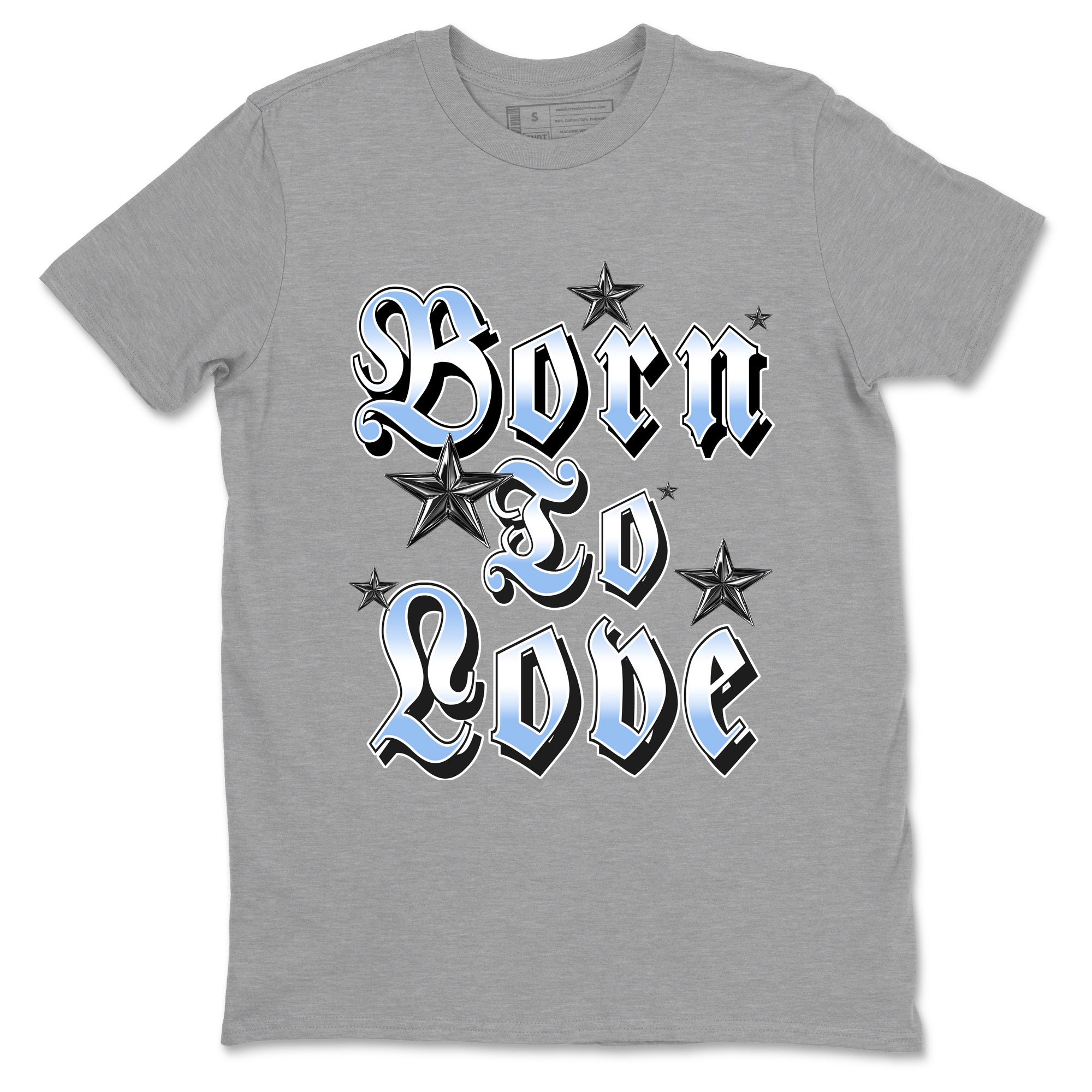 Born To Love sneaker match t-shirt styled to complete your fit with the Air Jordan 4 Aluminum sneakers, shown in Heather Grey 2.