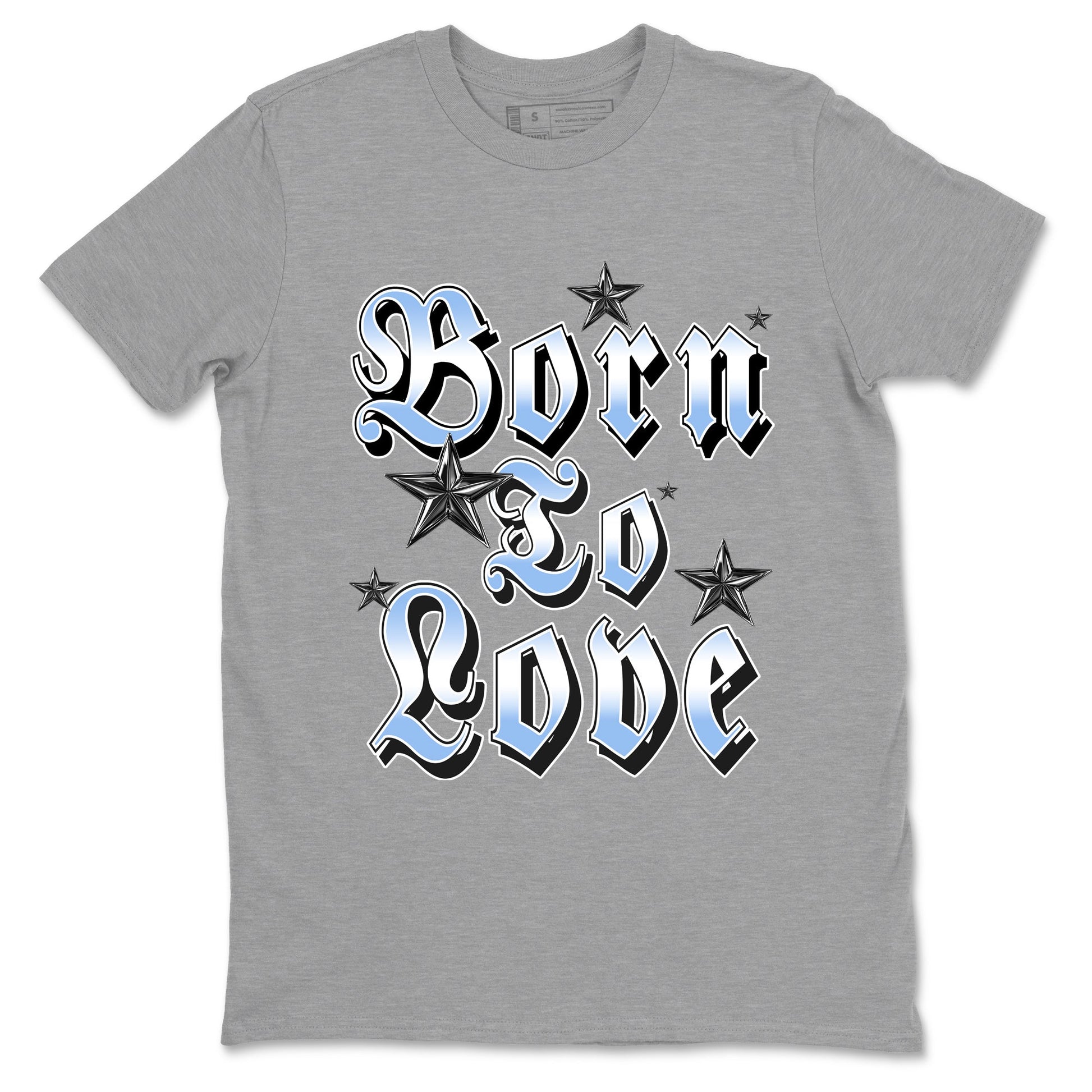 Born To Love sneaker match t-shirt styled to complete your fit with the Air Jordan 4 Aluminum sneakers, shown in Heather Grey 2.