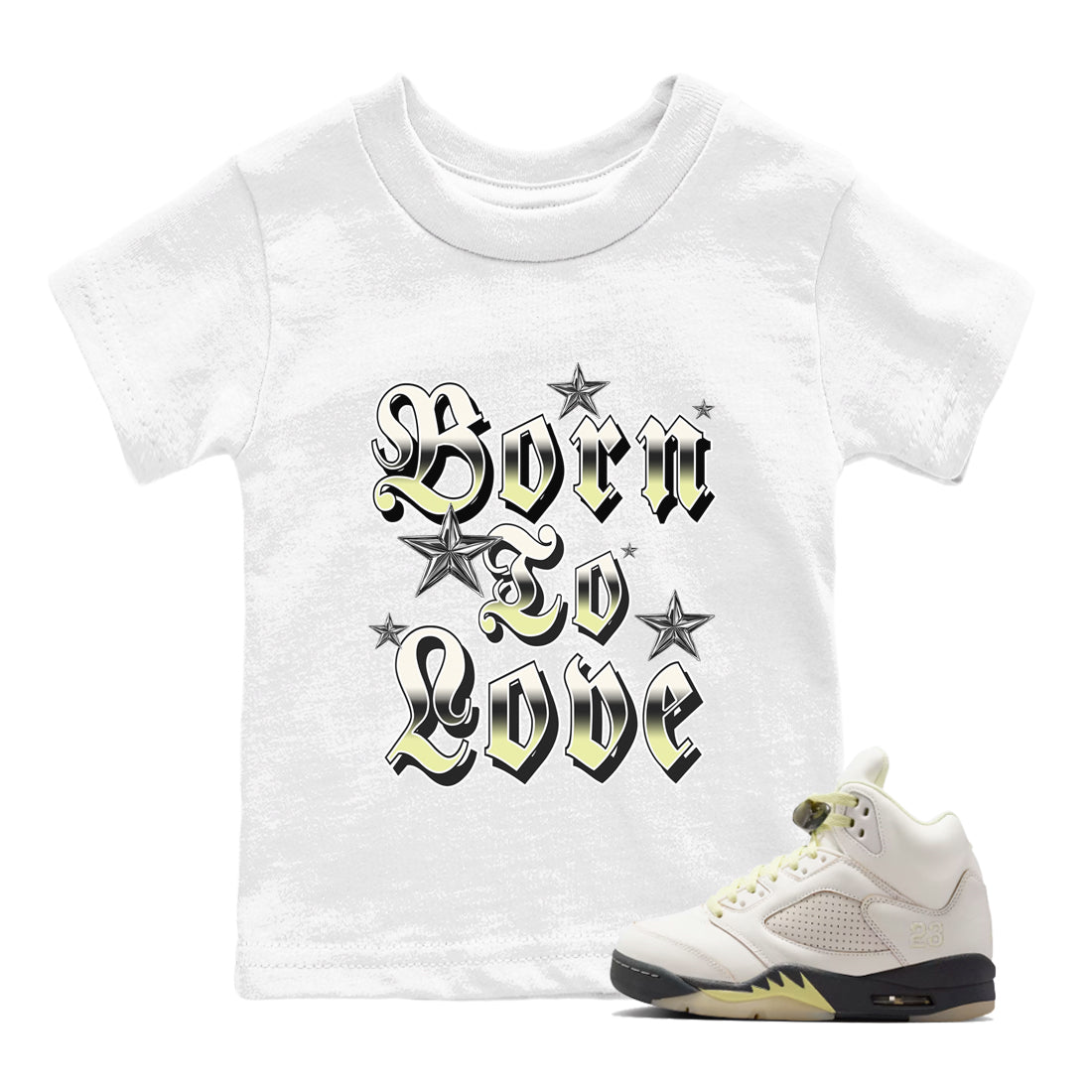 Sneaker match tees – Sneaker Tees To Match Air Jordan 5 Luminous Green Shoes – Born To Love Kids T-Shirt White 1