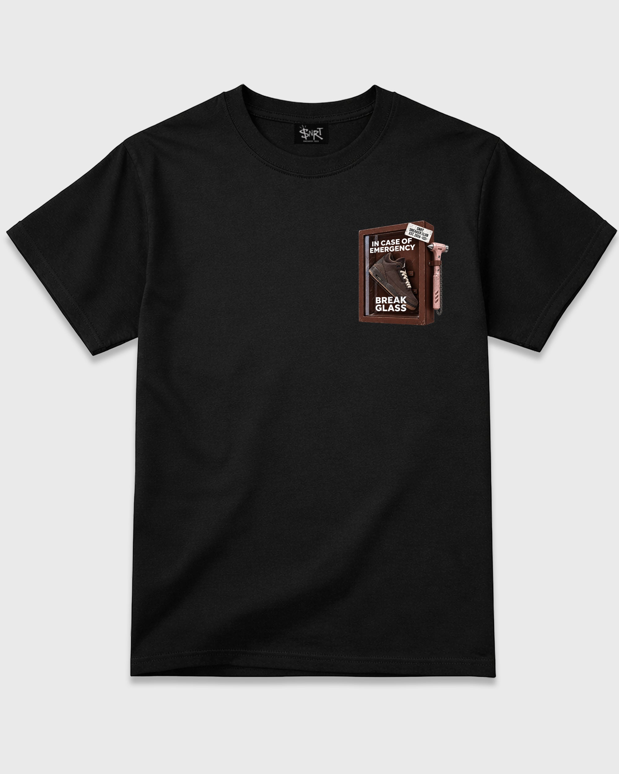 Break Glass Black Front & Back Graphic T-Shirt - 3, sneaker matching shirt designed to pair with Air Jordan 3 Fireside sneakers for a coordinated streetwear outfit.