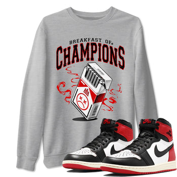 1s Black Toe Reimagined shirts to match jordans Breakfast Of Champions best t shirts to wear with jordans AJ1 High OG Black Toe Reimagined match shoes to clothes SNRT Sneaker Tees unisex cotton Heather Grey 1 shirts