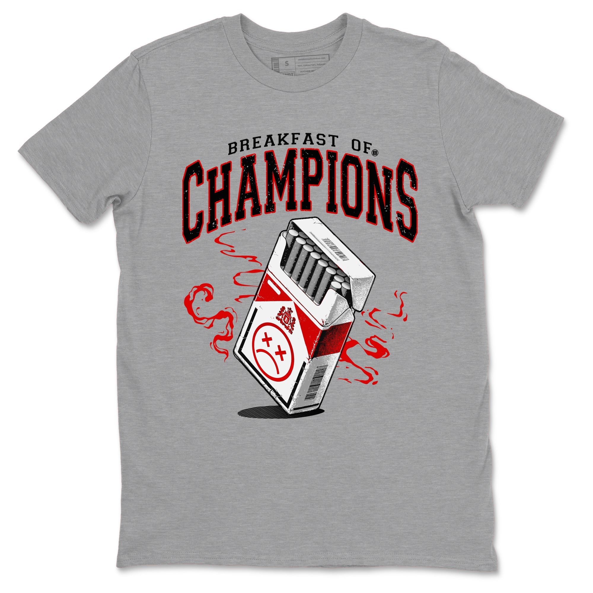 1s Black Toe Reimagined shirts to match jordans Breakfast Of Champions best t shirts to wear with jordans AJ1 High OG Black Toe Reimagined match shoes to clothes SNRT Sneaker Tees unisex cotton Heather Grey 2 shirts