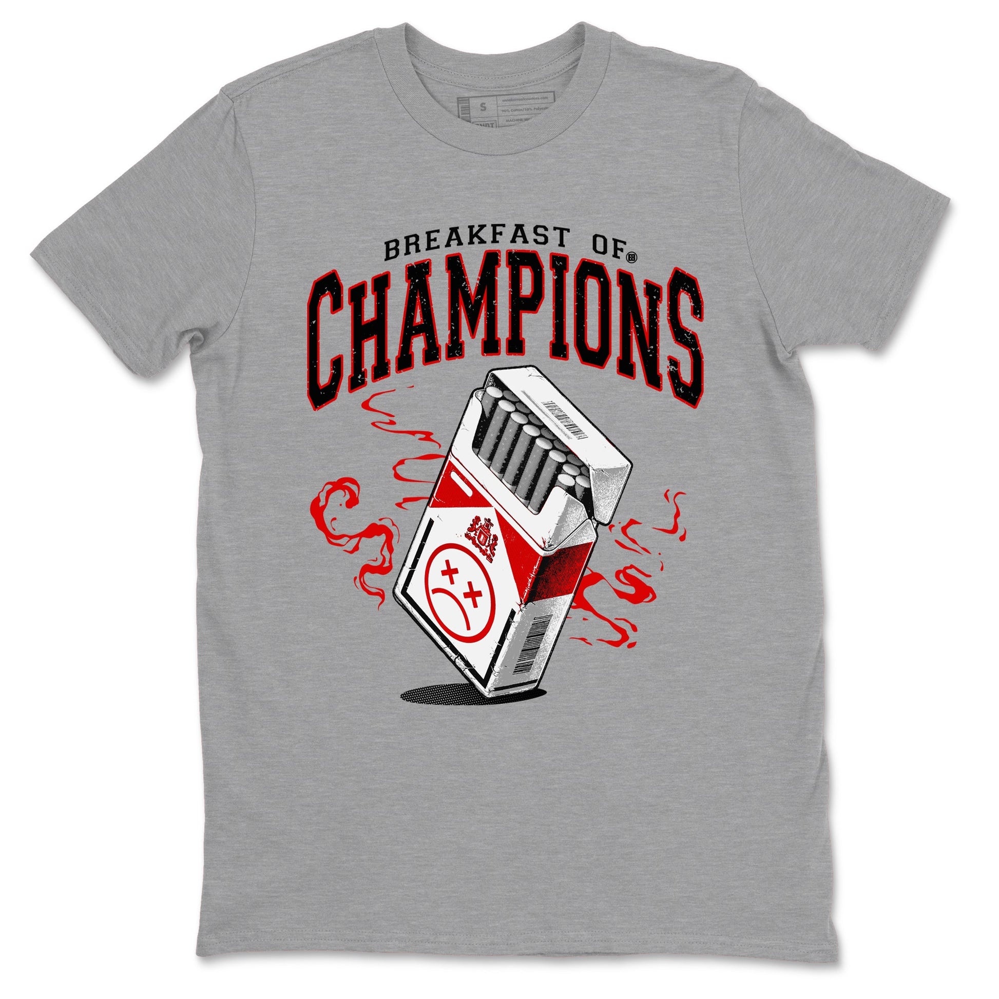 1s Black Toe Reimagined shirts to match jordans Breakfast Of Champions best t shirts to wear with jordans AJ1 High OG Black Toe Reimagined match shoes to clothes SNRT Sneaker Tees unisex cotton Heather Grey 2 shirts