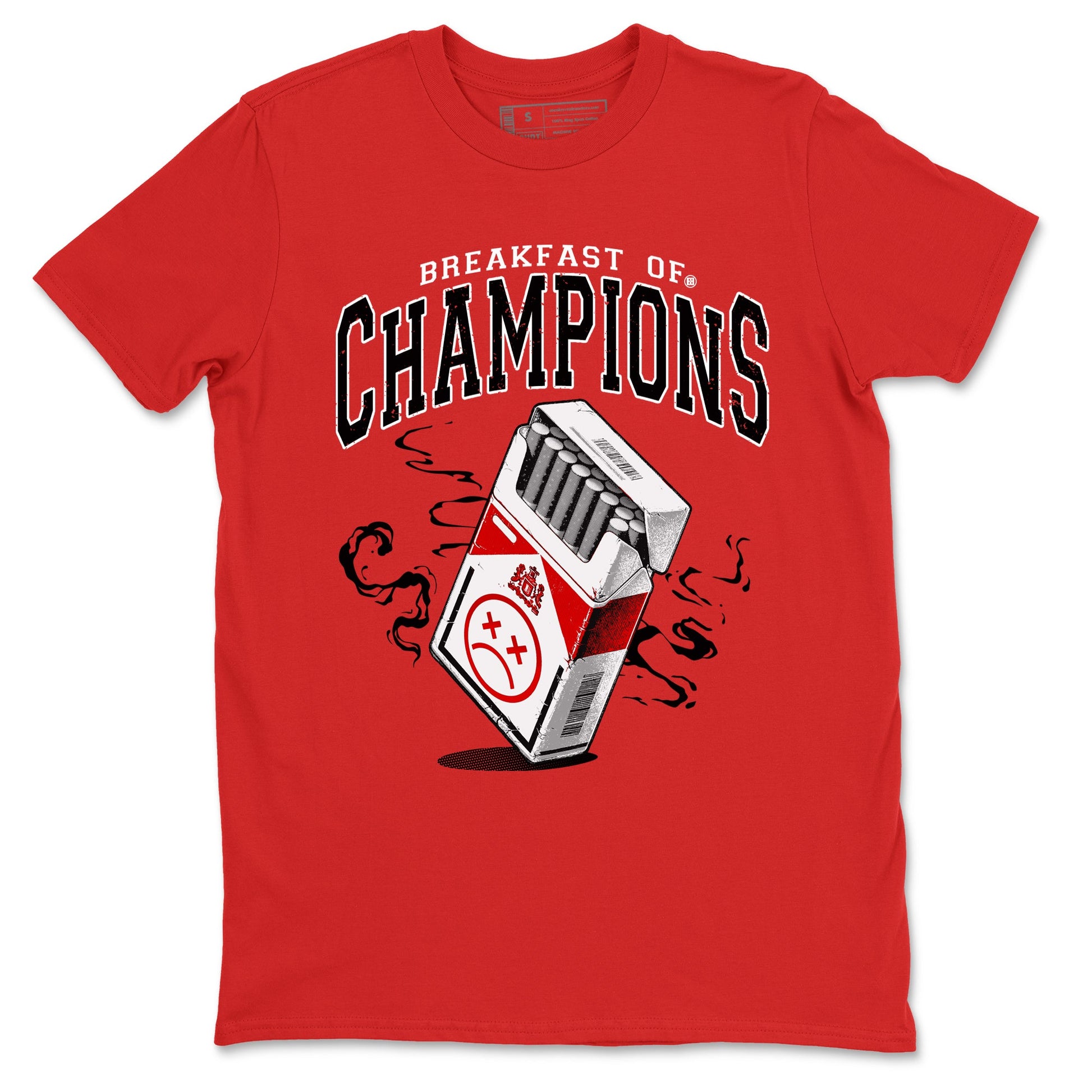1s Black Toe Reimagined shirts to match jordans Breakfast Of Champions best t shirts to wear with jordans AJ1 High OG Black Toe Reimagined match shoes to clothes SNRT Sneaker Tees unisex cotton Red 2 shirts