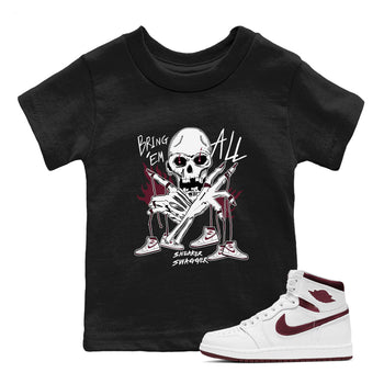 AJ1 Metallic Burgundy shirts to match jordans Bring 'Em All unique Halloween sneaker tee Air Jordan 1 Metallic Burgundy SNRT Sneaker Tees streetwear brand Baby and Youth Black 1 cotton tee