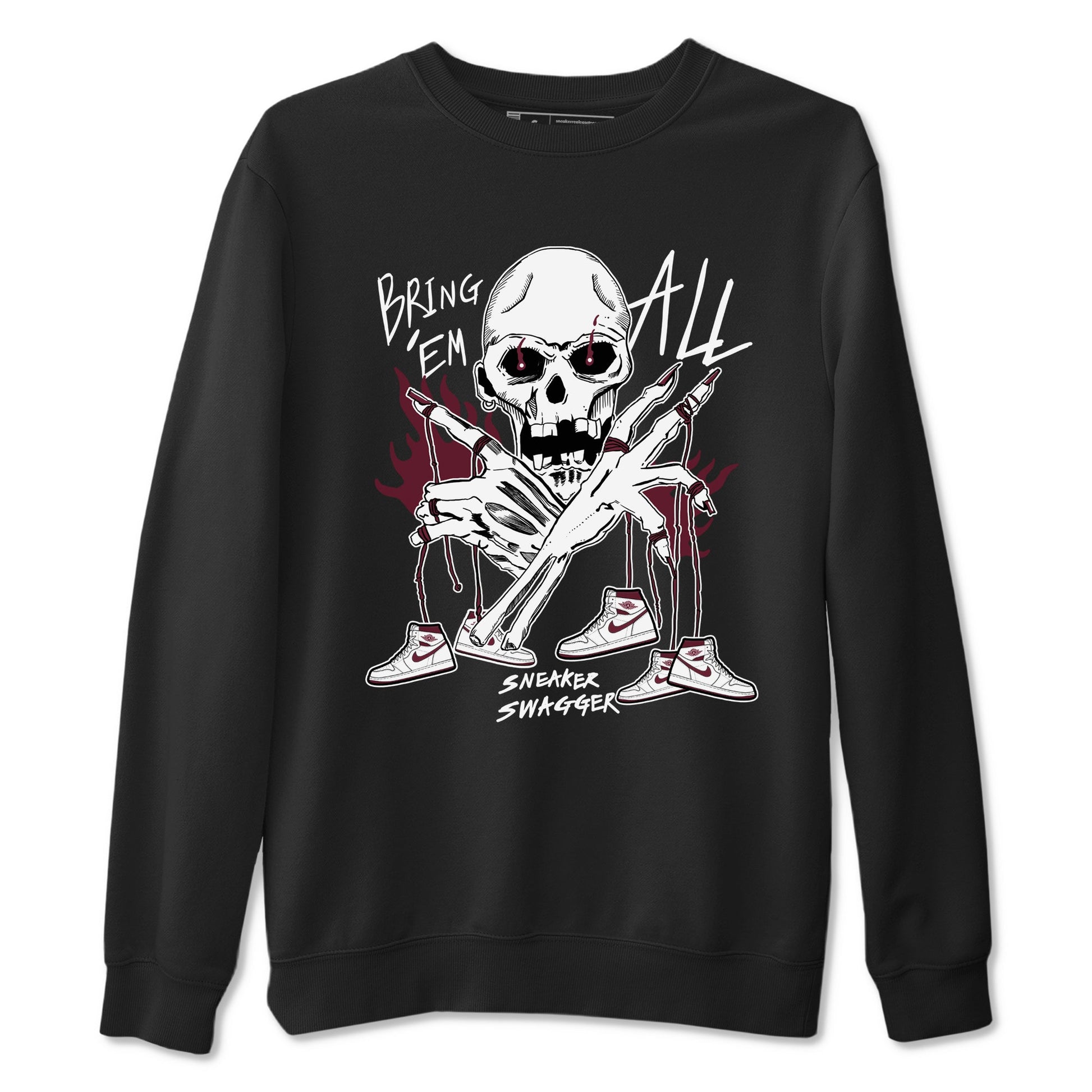 AJ1 Metallic Burgundy shirts to match jordans Bring 'Em All unique Halloween sneaker tee Air Jordan 1 Metallic Burgundy SNRT Sneaker Tees streetwear brand Black 2 unisex cotton tee