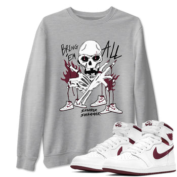 AJ1 Metallic Burgundy shirts to match jordans Bring 'Em All unique Halloween sneaker tee Air Jordan 1 Metallic Burgundy SNRT Sneaker Tees streetwear brand Heather Grey 1 unisex cotton tee