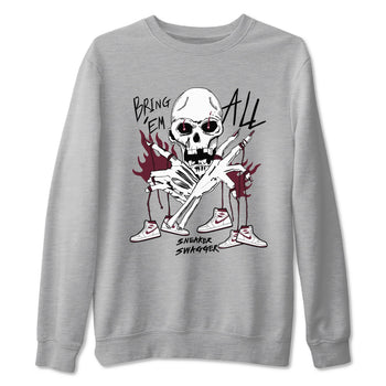 AJ1 Metallic Burgundy shirts to match jordans Bring 'Em All unique Halloween sneaker tee Air Jordan 1 Metallic Burgundy SNRT Sneaker Tees streetwear brand Heather Grey 2 unisex cotton tee