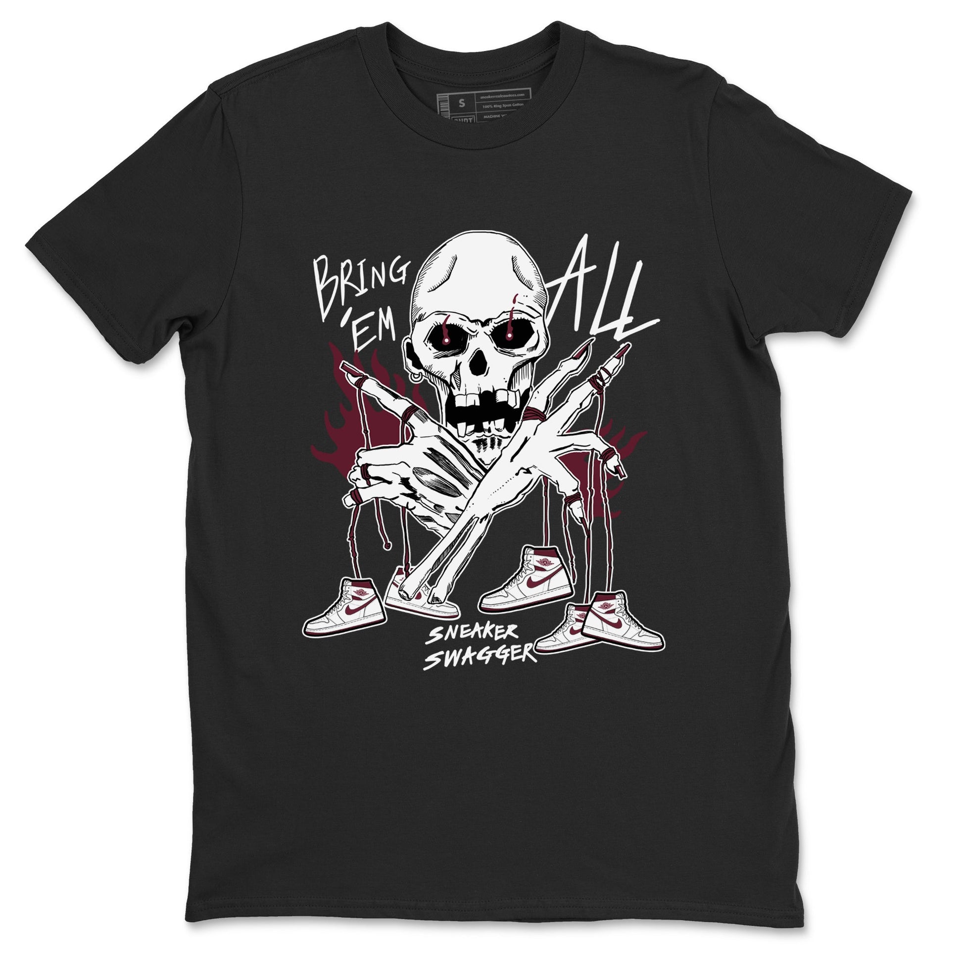 AJ1 Metallic Burgundy shirts to match jordans Bring 'Em All unique Halloween sneaker tee Air Jordan 1 Metallic Burgundy SNRT Sneaker Tees streetwear brand Black 2 unisex cotton tee