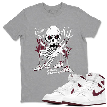 AJ1 Metallic Burgundy shirts to match jordans Bring 'Em All unique Halloween sneaker tee Air Jordan 1 Metallic Burgundy SNRT Sneaker Tees streetwear brand Heather Grey 1 unisex cotton tee