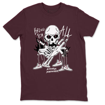 AJ1 Metallic Burgundy shirts to match jordans Bring 'Em All unique Halloween sneaker tee Air Jordan 1 Metallic Burgundy SNRT Sneaker Tees streetwear brand Maroon 2 unisex cotton tee