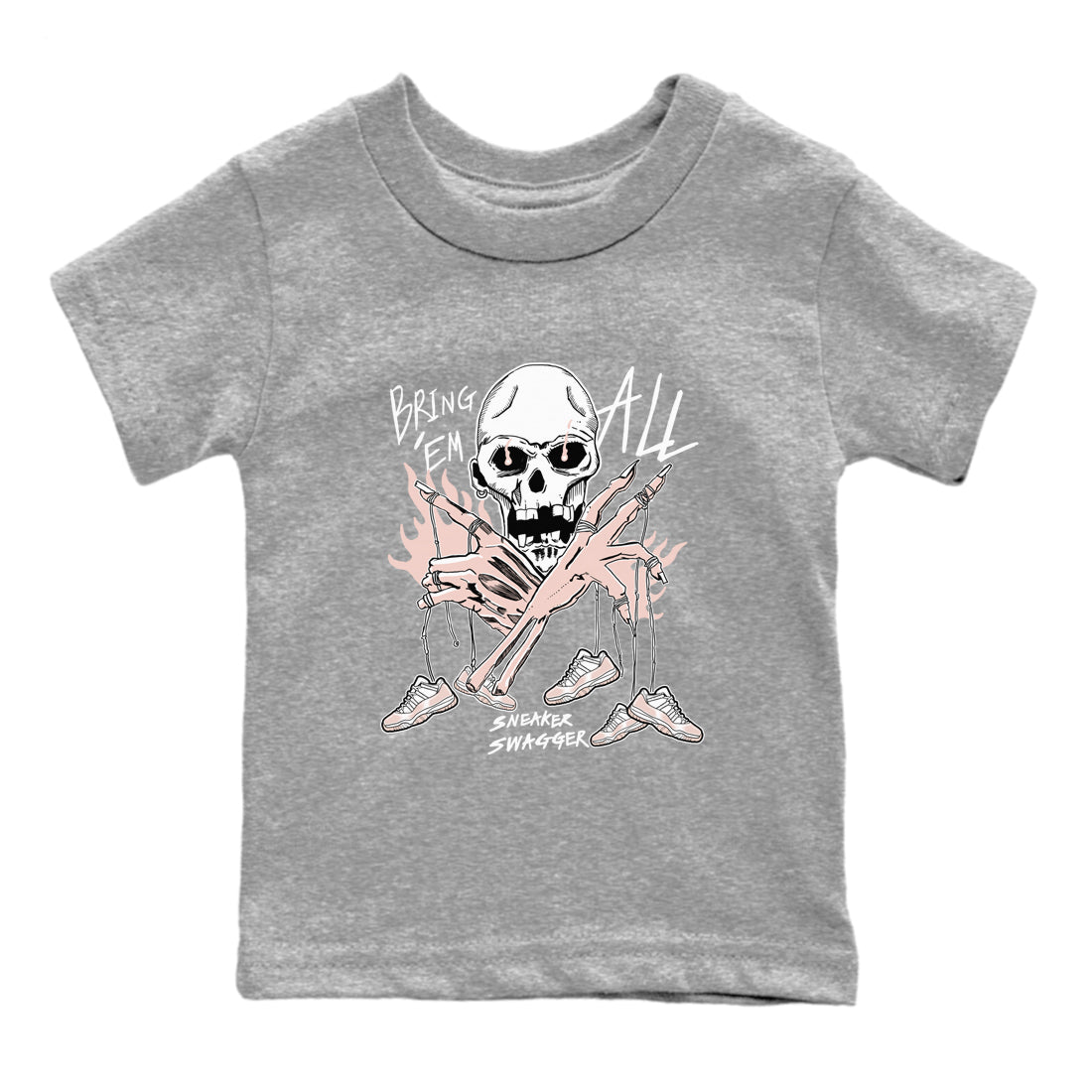 AJ11 Legend Pink shirts to match jordans Bring 'Em All unique Halloween sneaker tee Air Jordan 11 Legend Pink SNRT Sneaker Tees streetwear brand Baby and Youth Heather Grey 2 cotton tee
