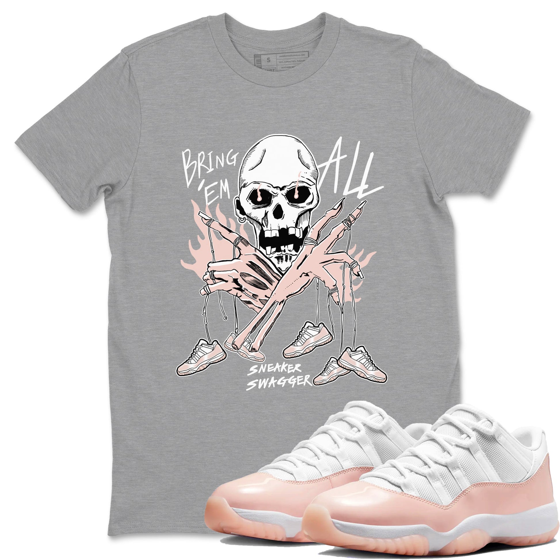 AJ11 Legend Pink shirts to match jordans Bring 'Em All unique Halloween sneaker tee Air Jordan 11 Legend Pink SNRT Sneaker Tees streetwear brand Heather Grey 1 unisex cotton tee
