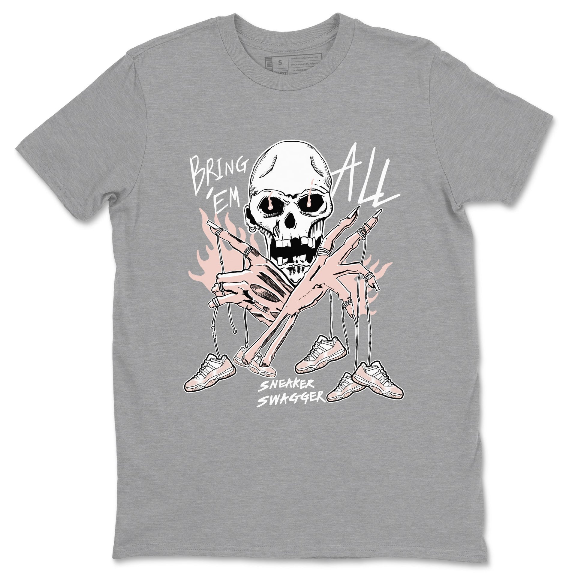 AJ11 Legend Pink shirts to match jordans Bring 'Em All unique Halloween sneaker tee Air Jordan 11 Legend Pink SNRT Sneaker Tees streetwear brand Heather Grey 2 unisex cotton tee
