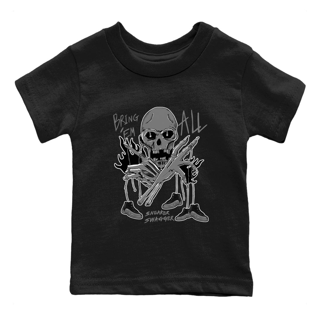 12s Black Wolf Grey shirts to match jordans Bring 'Em All unique Halloween sneaker tee Air Jordan 12 Barons match shoes to clothes SNRT Sneaker Tees Youth Baby Black 2 tee