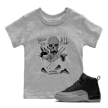 12s Black Wolf Grey shirts to match jordans Bring 'Em All unique Halloween sneaker tee Air Jordan 12 Barons match shoes to clothes SNRT Sneaker Tees Youth Baby Heather Grey 1 tee