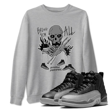 12s Black Wolf Grey shirts to match jordans Bring 'Em All unique Halloween sneaker tee Air Jordan 12 Barons match shoes to clothes SNRT Sneaker Tees unisex cotton Heather Grey 1 shirts