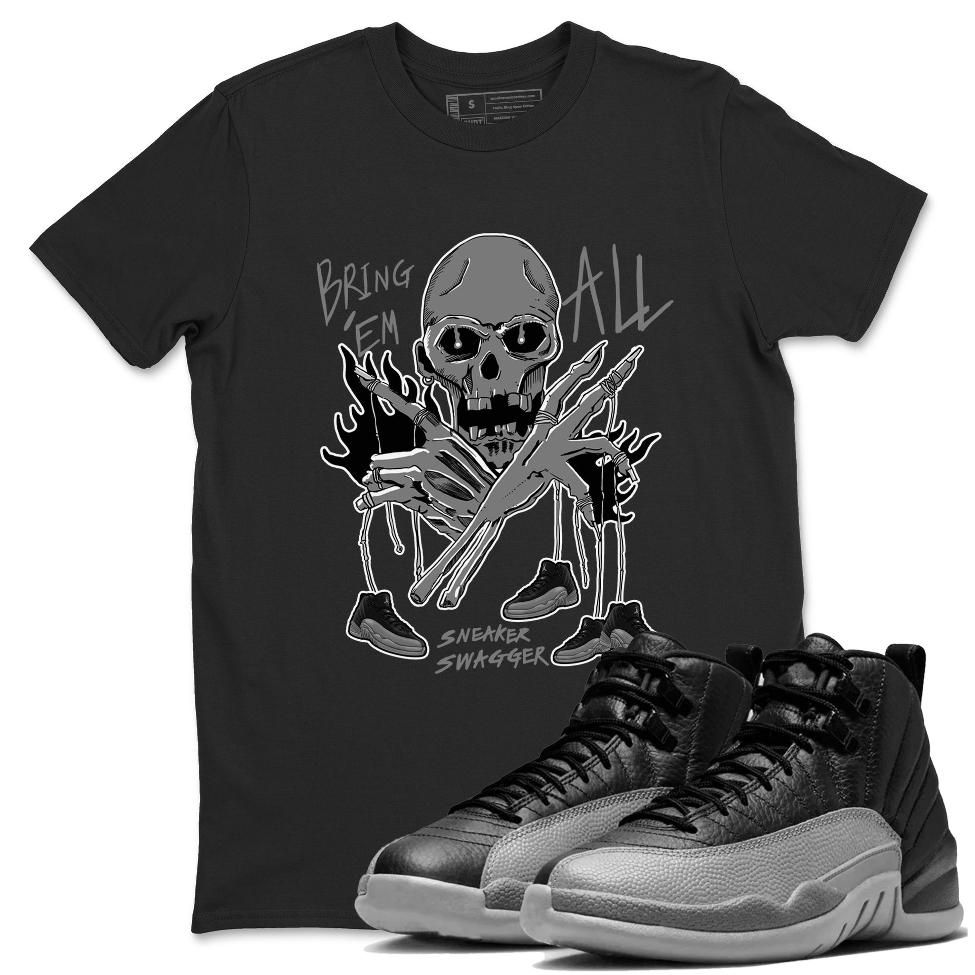 12s Black Wolf Grey shirts to match jordans Bring 'Em All unique Halloween sneaker tee Air Jordan 12 Barons match shoes to clothes SNRT Sneaker Tees unisex cotton Black 1 shirts