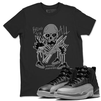 12s Black Wolf Grey shirts to match jordans Bring 'Em All unique Halloween sneaker tee Air Jordan 12 Barons match shoes to clothes SNRT Sneaker Tees unisex cotton Black 1 shirts