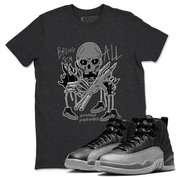 12s Black Wolf Grey shirts to match jordans Bring 'Em All unique Halloween sneaker tee Air Jordan 12 Barons match shoes to clothes SNRT Sneaker Tees unisex cotton Charcoal Heather 1 shirts