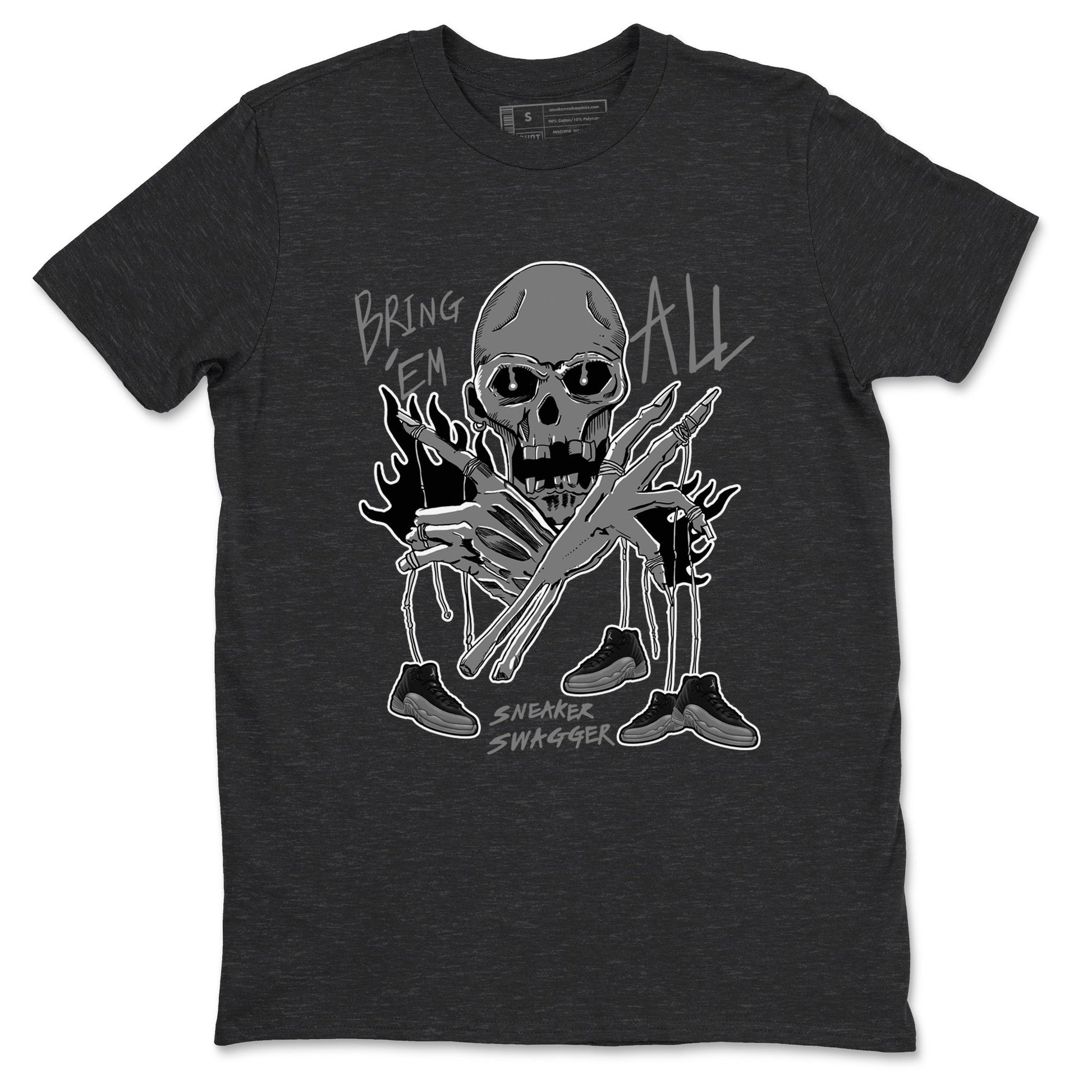 12s Black Wolf Grey shirts to match jordans Bring 'Em All unique Halloween sneaker tee Air Jordan 12 Barons match shoes to clothes SNRT Sneaker Tees unisex cotton Charcoal Heather 2 shirts