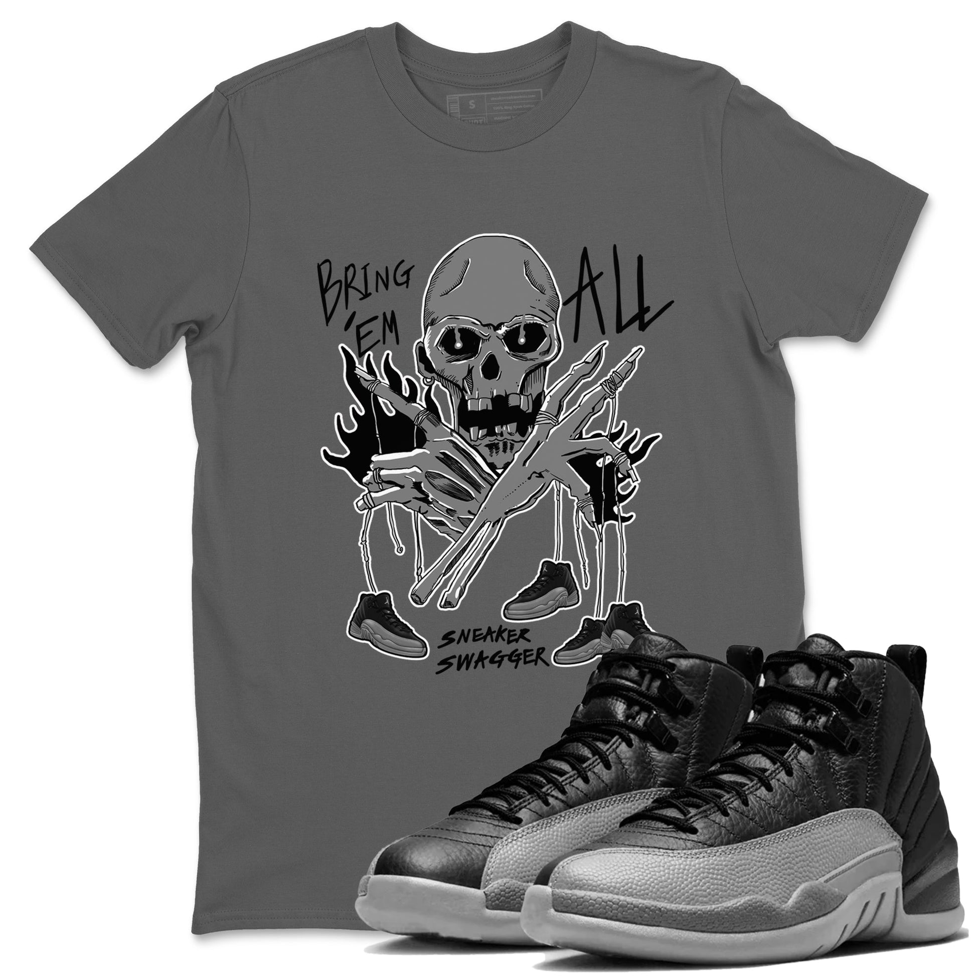 12s Black Wolf Grey shirts to match jordans Bring 'Em All unique Halloween sneaker tee Air Jordan 12 Barons match shoes to clothes SNRT Sneaker Tees unisex cotton Cool Grey 1 shirts