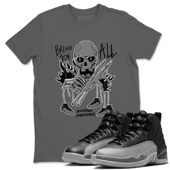 12s Black Wolf Grey shirts to match jordans Bring 'Em All unique Halloween sneaker tee Air Jordan 12 Barons match shoes to clothes SNRT Sneaker Tees unisex cotton Cool Grey 1 shirts