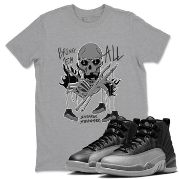 12s Black Wolf Grey shirts to match jordans Bring 'Em All unique Halloween sneaker tee Air Jordan 12 Barons match shoes to clothes SNRT Sneaker Tees unisex cotton Heather Grey 1 shirts