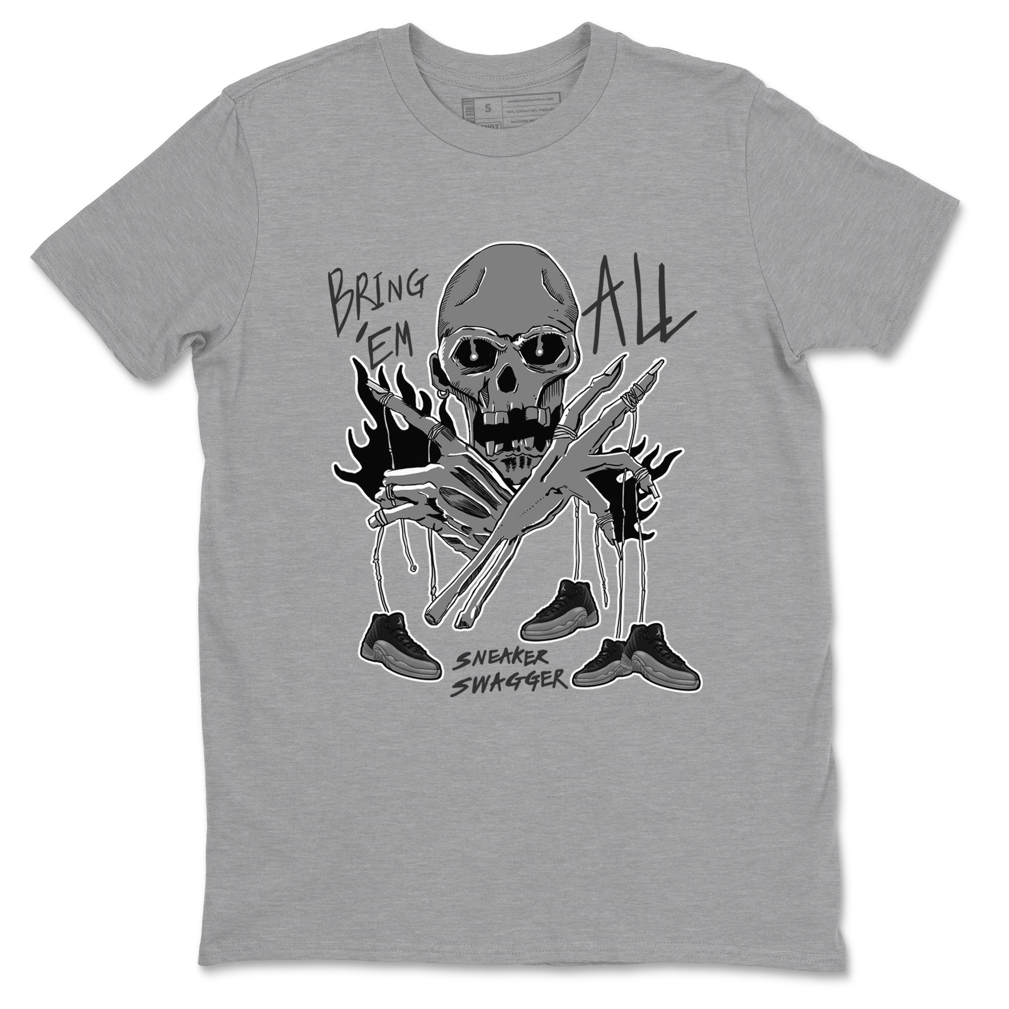 12s Black Wolf Grey shirts to match jordans Bring 'Em All unique Halloween sneaker tee Air Jordan 12 Barons match shoes to clothes SNRT Sneaker Tees unisex cotton Heather Grey 2 shirts
