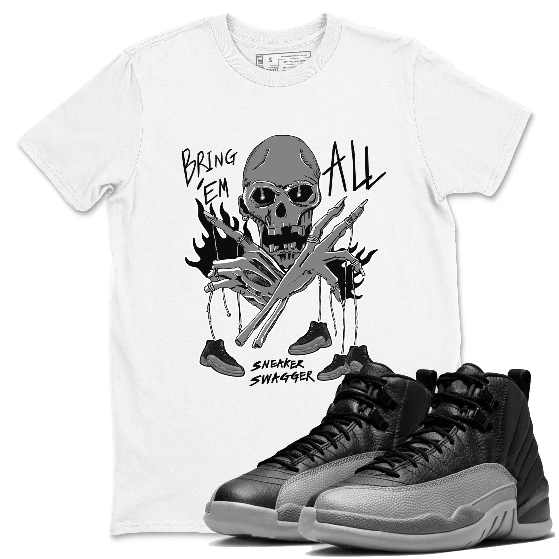 12s Black Wolf Grey shirts to match jordans Bring 'Em All unique Halloween sneaker tee Air Jordan 12 Barons match shoes to clothes SNRT Sneaker Tees unisex cotton White 1 shirts