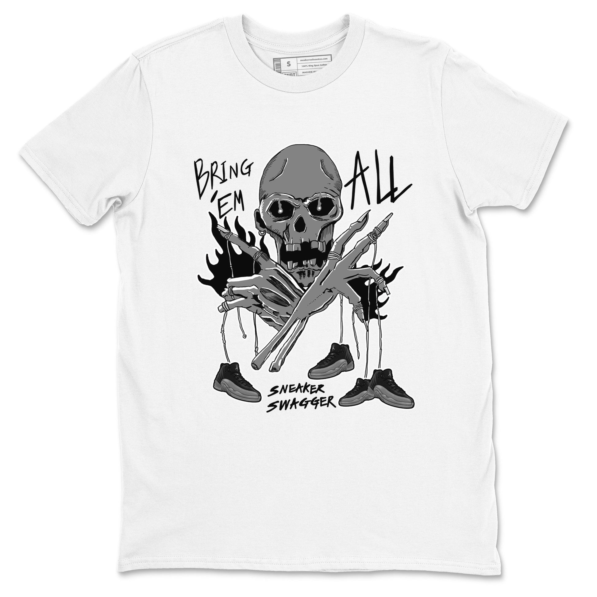 12s Black Wolf Grey shirts to match jordans Bring 'Em All unique Halloween sneaker tee Air Jordan 12 Barons match shoes to clothes SNRT Sneaker Tees unisex cotton White 2 shirts