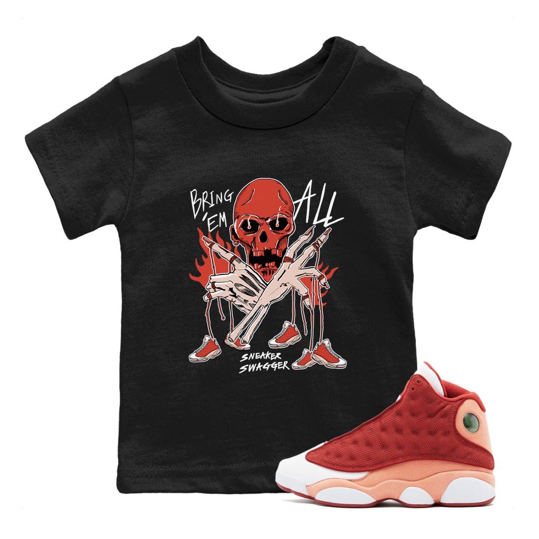 13s Dune Red shirts to match jordans Bring 'Em All unique Halloween sneaker tee Air Jordan 13 Dune Red SNRT Sneaker Tees streetwear brand Baby and Youth Black 1 cotton tee