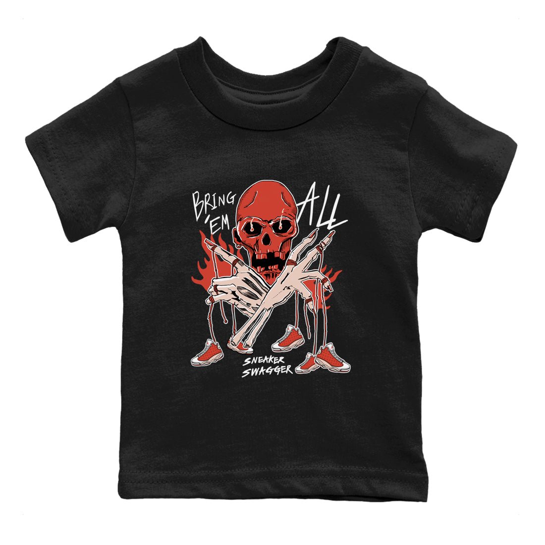 13s Dune Red shirts to match jordans Bring 'Em All unique Halloween sneaker tee Air Jordan 13 Dune Red SNRT Sneaker Tees streetwear brand Baby and Youth Black 2 cotton tee