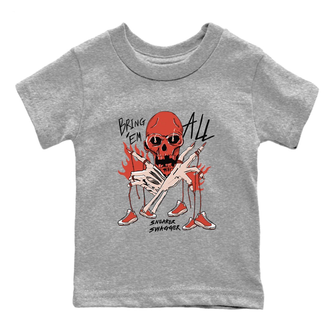 13s Dune Red shirts to match jordans Bring 'Em All unique Halloween sneaker tee Air Jordan 13 Dune Red SNRT Sneaker Tees streetwear brand Baby and Youth Heather Grey 2 cotton tee