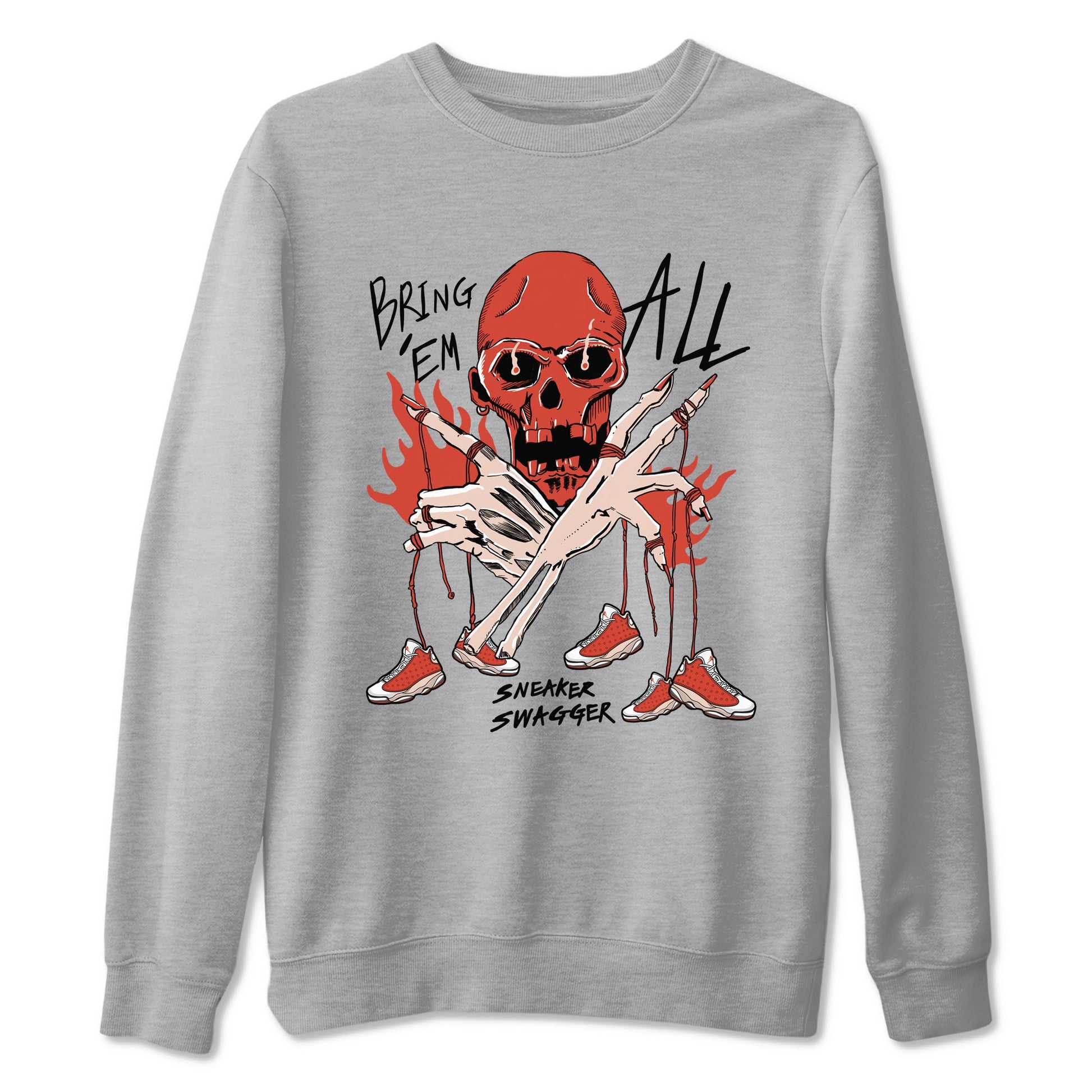 13s Dune Red shirts to match jordans Bring 'Em All unique Halloween sneaker tee Air Jordan 13 Dune Red SNRT Sneaker Tees streetwear brand Heather Grey 2 unisex cotton tee