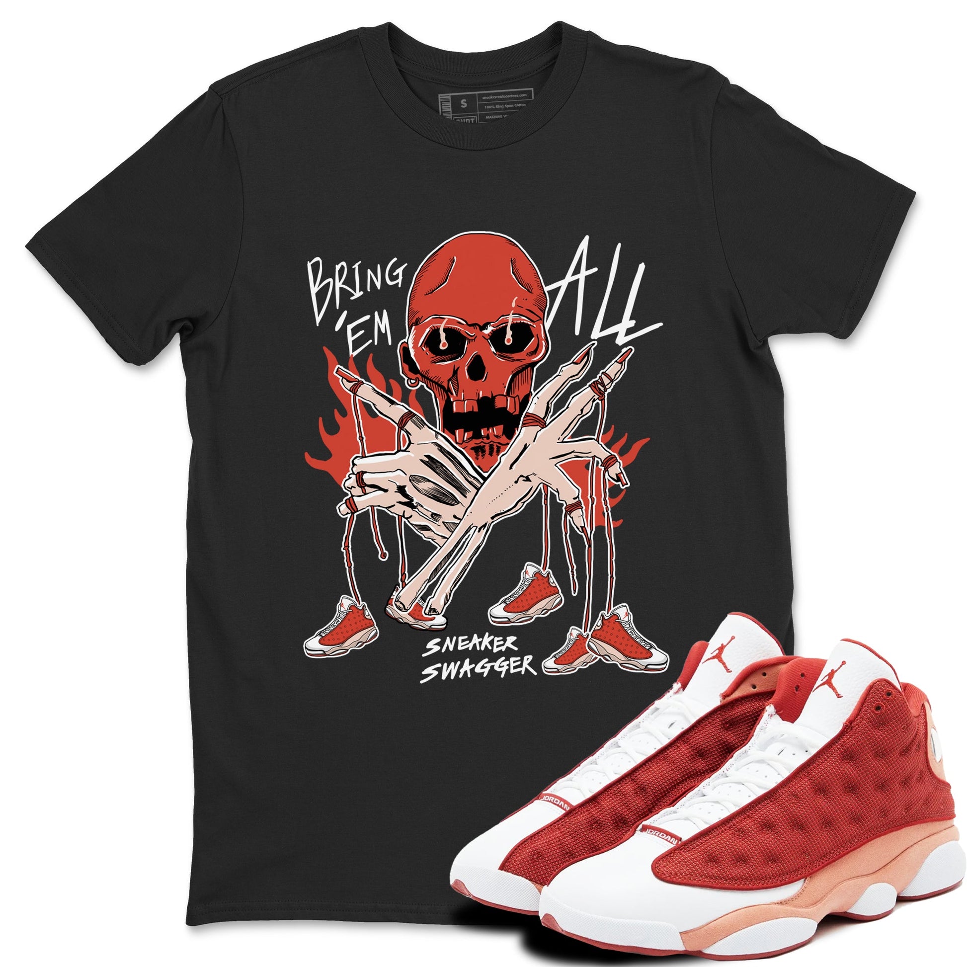 13s Dune Red shirts to match jordans Bring 'Em All unique Halloween sneaker tee Air Jordan 13 Dune Red SNRT Sneaker Tees streetwear brand Black 1 unisex cotton tee