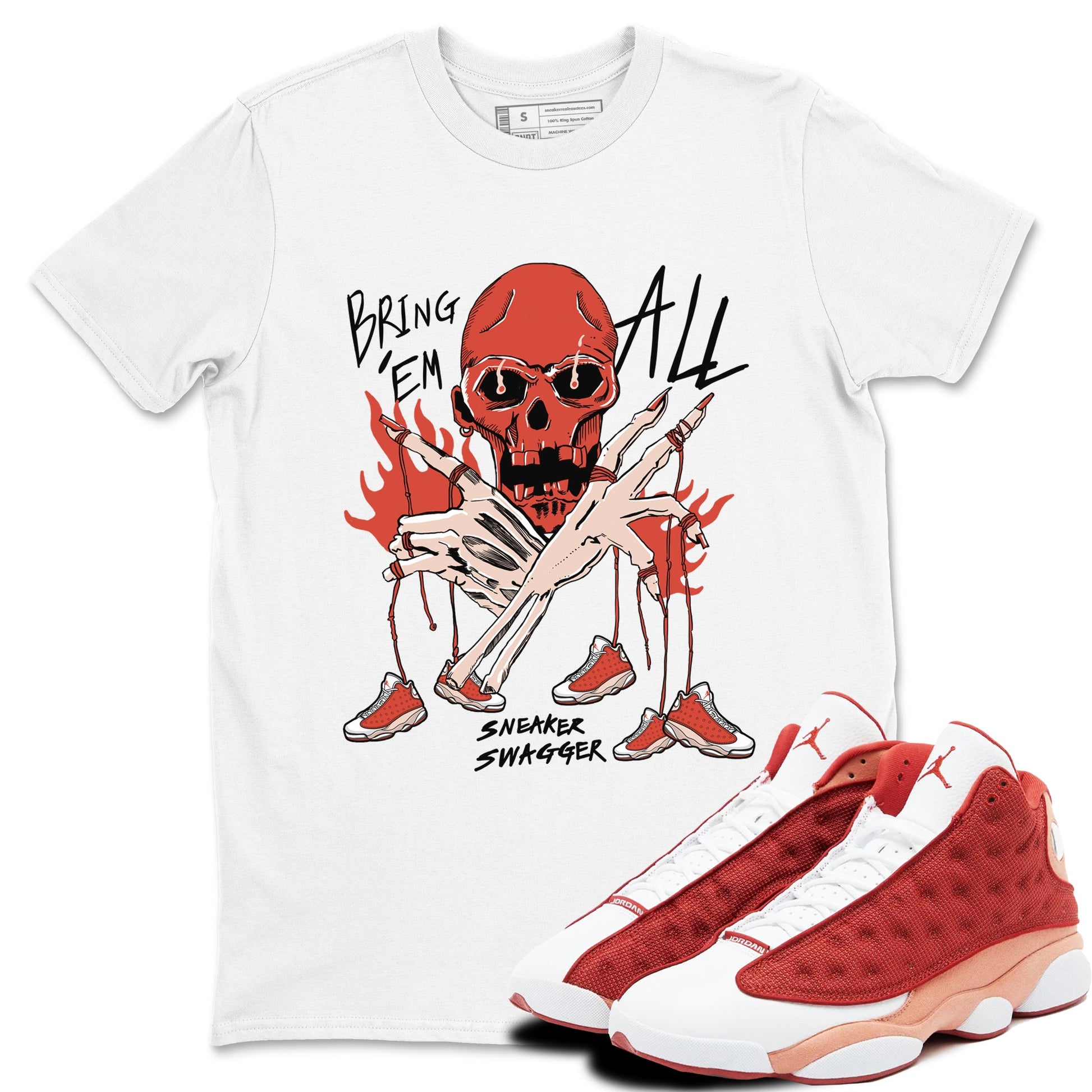 13s Dune Red shirts to match jordans Bring 'Em All unique Halloween sneaker tee Air Jordan 13 Dune Red SNRT Sneaker Tees streetwear brand White 1 unisex cotton tee
