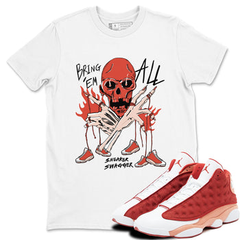 13s Dune Red shirts to match jordans Bring 'Em All unique Halloween sneaker tee Air Jordan 13 Dune Red SNRT Sneaker Tees streetwear brand White 1 unisex cotton tee