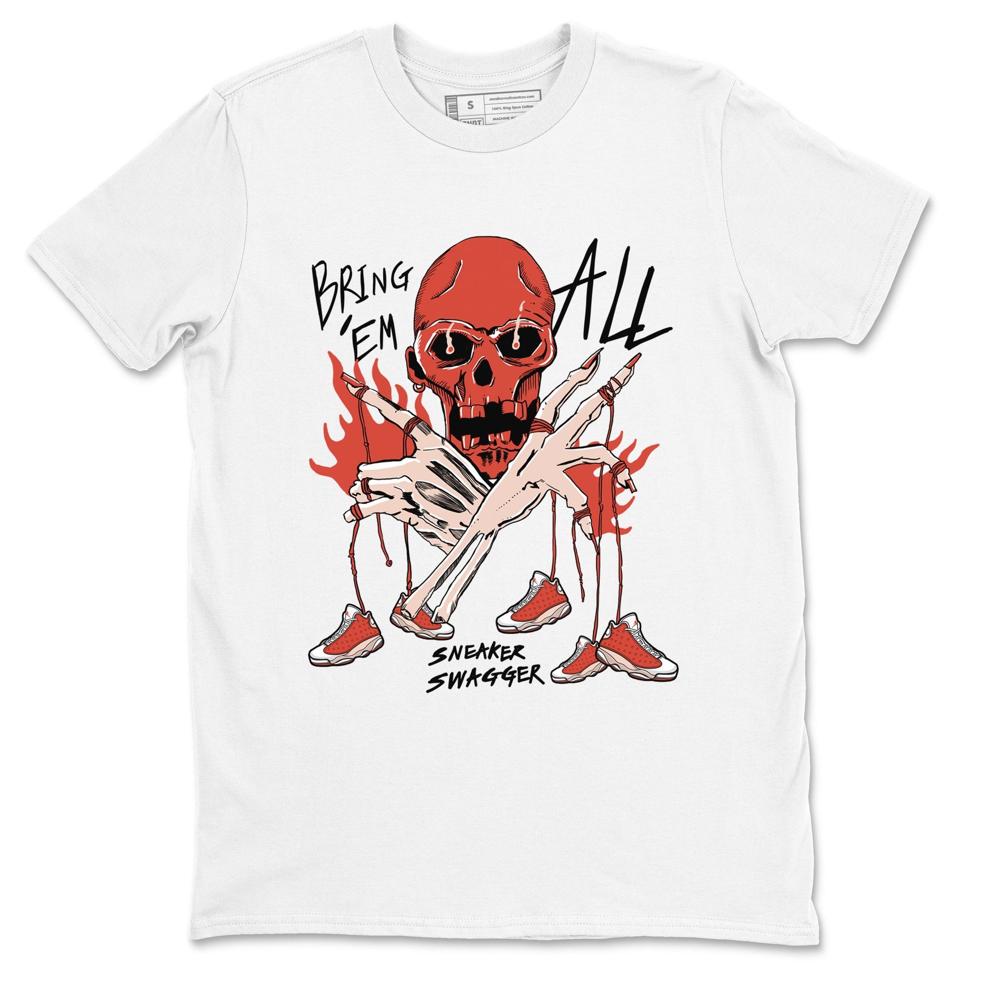 13s Dune Red shirts to match jordans Bring 'Em All unique Halloween sneaker tee Air Jordan 13 Dune Red SNRT Sneaker Tees streetwear brand White 2 unisex cotton tee