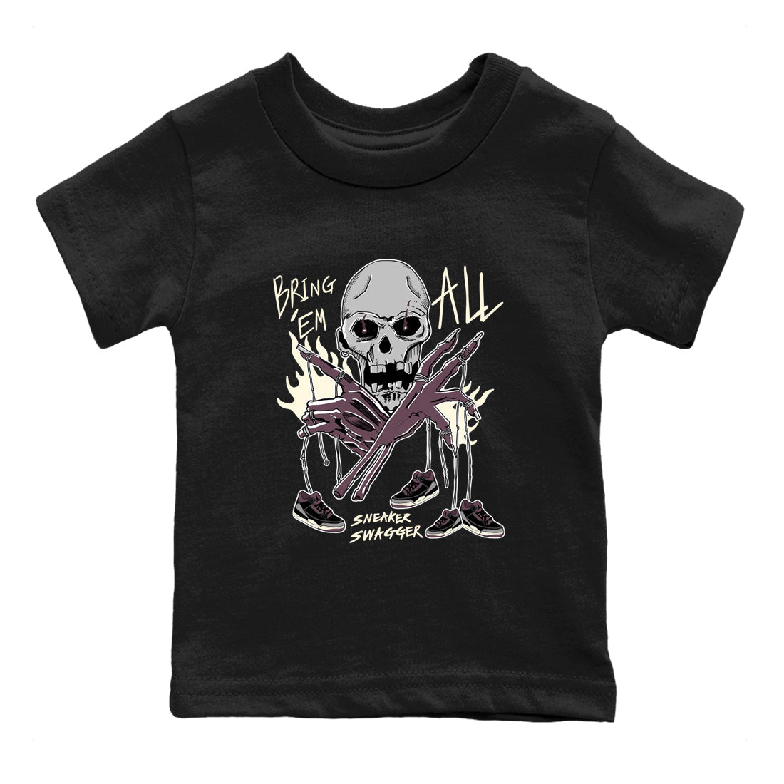 AJ3 A Ma Maniere x Black shirts to match jordans Bring 'Em All unique Halloween sneaker tee A Ma Maniere x Air Jordan 3 _lack SNRT Sneaker Tees streetwear brand Baby and Youth Black 2 cotton tee