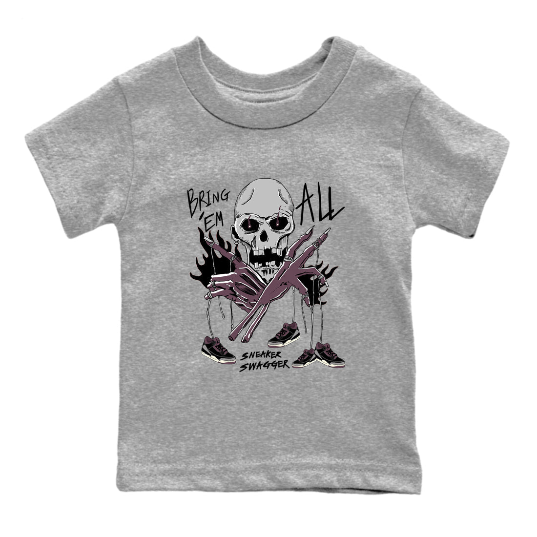 AJ3 A Ma Maniere x Black shirts to match jordans Bring 'Em All unique Halloween sneaker tee A Ma Maniere x Air Jordan 3 _lack SNRT Sneaker Tees streetwear brand Baby and Youth Heather Grey 2 cotton tee